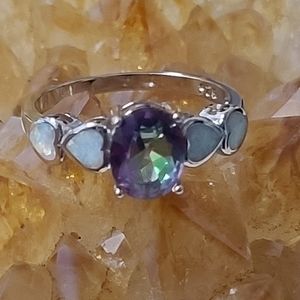 Vtge Mystic Topaz,Opal Inlay 925 Ring